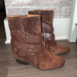 NAYA Fisher Burnished Moto Brown Suede Ankle Boots NWOT from Anthropologie
